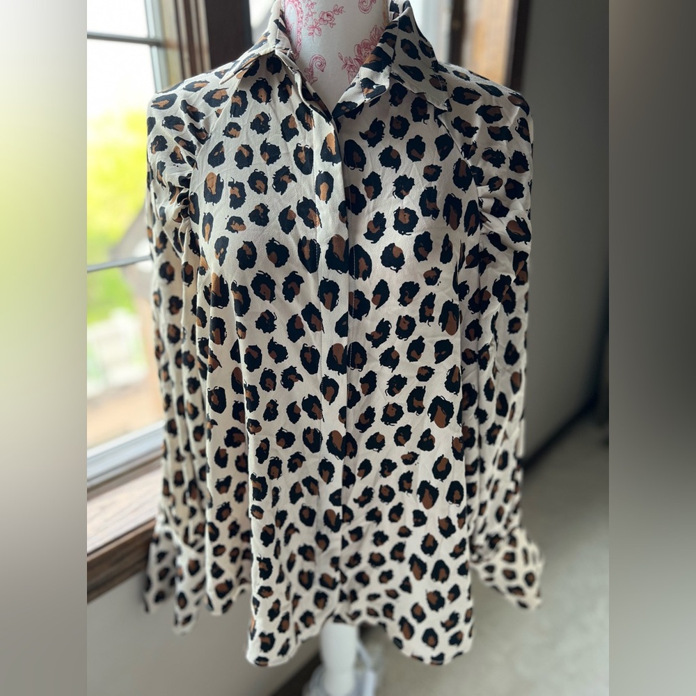 Eva Franco Leopard Print Buttondown Top Anthropol… - image 1